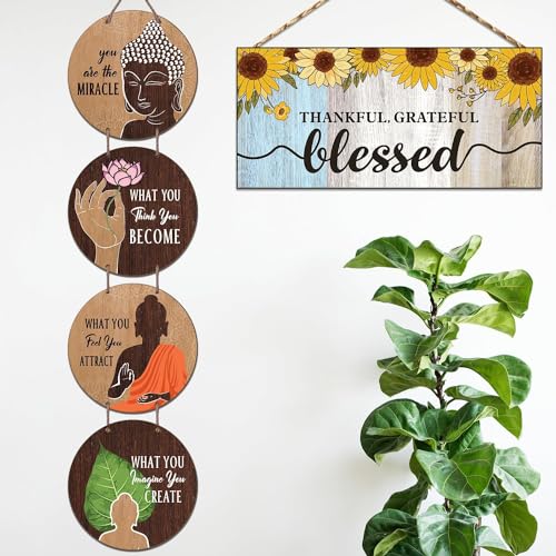 Chaka Chaundh Wood Set Of 2 - Buddha Quotes Wall Hanging Items - Buddha Quote Sign, Plaque For Home & Office - Inspirational Motivational Gautam Buddha Quotes Plaque