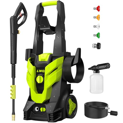 Electric Pressure Washer, 2.5 GPM Power Washer with 4 Quick Connect Nozzles, High Pressure Cleaning Machine with Foam Cannon for Cars/Fences/Driveways/Patios/Home Cleaning (Green)