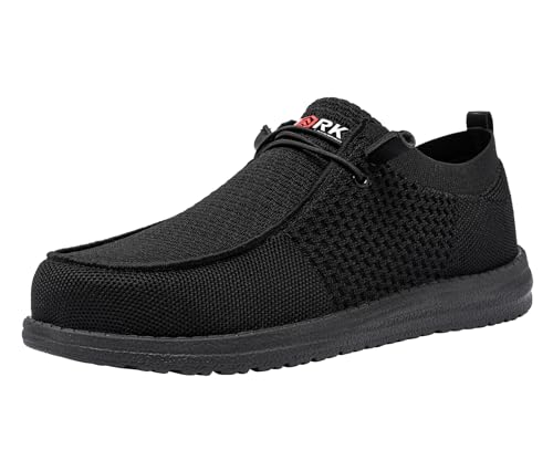 LARNMERN Slip On Steel Toe Shoes Men Lightweight Comfortable Walking Sneakers Safety Work Steel Toe Loafers(11.5 XW Men, Black)