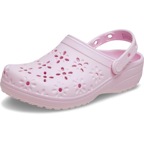 Crocs Unisex-Adult Classic Clogs with Floral Cut Out Design, Pink Milk, 8 Women/6 Men