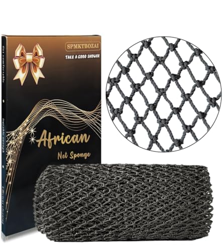 SPMKTBOZAI African Net Sponge Authentic, African Exfoliating Sponge Real African Net Black Owned, African Bath Sponge Back Scrubber, Body Exfoliator Shower Bath Accessories (Black)