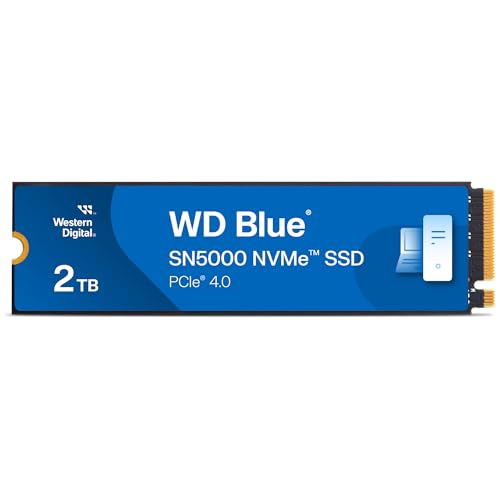 Western Digital 2TB WD Blue SN5000 NVMe Internal Solid State Drive SSD - PCIe Gen 4.0, M.2 2280, Up to 5,150 MB/s - WDS200T4B0E