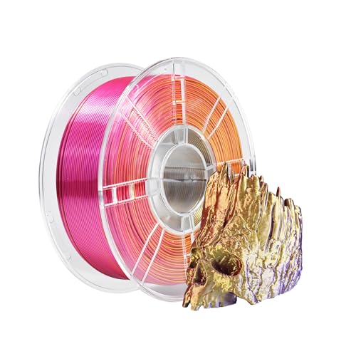 iBOSS Silk Tri-Color Coextruded PLA Plus Filament, 3D Printer Filament Silk Red-Gold-Purple, Silk Magic Triple Color PLA+ Filament 1.75mm±0.02, 1kg/2.2lbs Spool, Fits for Most FDM 3D Printers