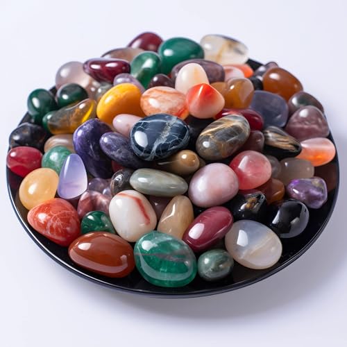 SigMntun Polished Stone Set Mixed Crystals Healing Crystal Bulk, 72 Pcs 1.2 cm Handpicked Natural Tumbled Gemstones Rocks, Pebbles for Reiki, Chakra, Healing, Home Decor