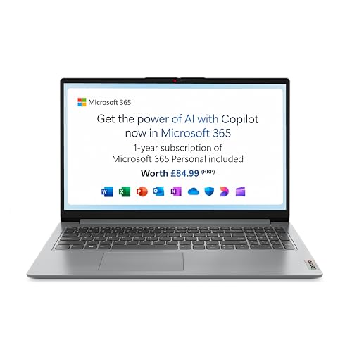 Lenovo IdeaPad 1 | 15 inch Full HD Laptop | Intel Celeron N4500 | 4GB RAM | 128GB eMMC | Windows 11 Home in S mode | Microsoft 365 Personal | Cloud Grey