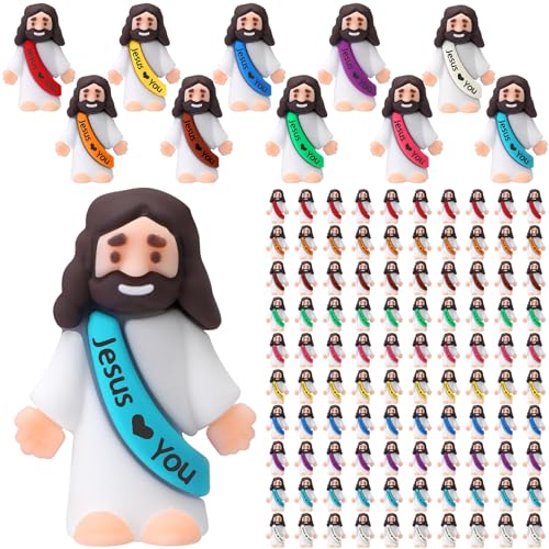 Bememo 100 Pcs Little Jesus Figures Easter Jesus Loves You Original Design Religious Toys Little Figures to Hide and Seek Sunday School Religious Party Favors for Easter Egg Stuffers(Vibrant Color)