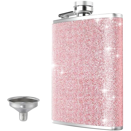 GeeRic 8 Oz Hip Flask for Liquor, 1 Pack Stainless Steel Flask Soft PU Leather Wrap with Funnel, Leak Proof Flask for Outdoor Camping and Gifts