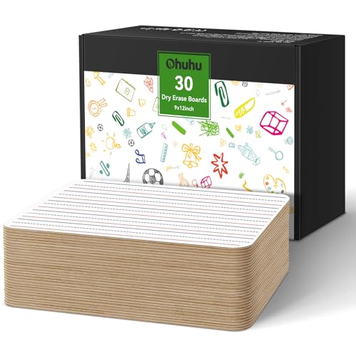 Ohuhu 30-Pack Lined White Boards – 9 x 12 Inch Small Whiteboards - Double-Sided Dry Erase Board Class Set - Portable Mini Whiteboards for Classroom, Students, Teachers, Kids, Back-to-School Supplies