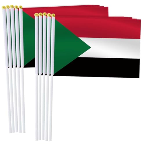 25 Pack Sudan Handheld Small Flag,Mini Sudanese Hand Held Miniature Stick Decor