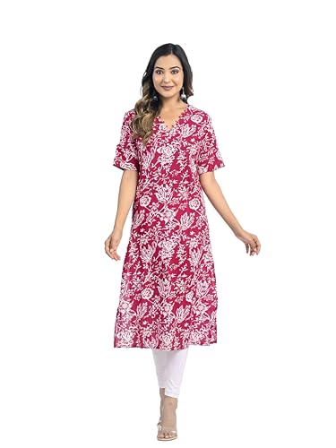 Ramkudi Kurtis For Women | Indian Style Cotton Kurta | Indian Tunic Top For Girls | Readymade Kurti Pink