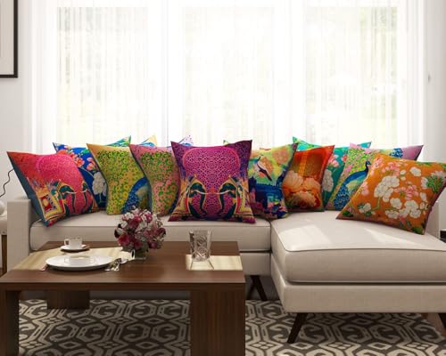 SEJ by Nisha Gupta Cushion Cover 16 Inch x 16 Inch Set of 8 | Polyester Cushions for Sofa | Decorative Cushion Pillow | Pillow Covers for Living Room |Throw Pillow (SEJ-076, 10)