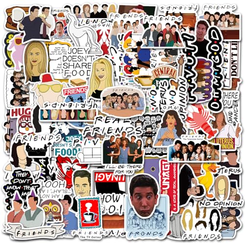 100Pcs Friends Stickers Pack for Water Bottles, Funny TV Show Decals for Teens, Vinyl Waterproof Sticker for Laptop, Phone, Hard Hat, Skateboard, Scrapbooking, Party Favors Gifts for Adults