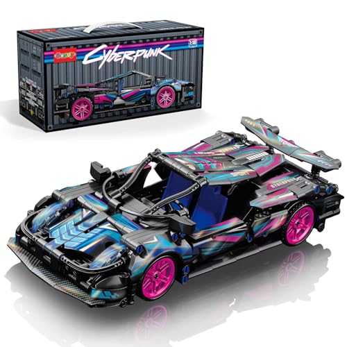 Sosuy Building-Block Race-Car Set, 1:18 Technical Model Kit 513 Pcs DIY Pull-Back Cyberpunk Toy for Boy Girl Kid Age 6+ Year, Birthday Gift for Teen Adult Display, Speed Super Sports Cars Bricks Icons