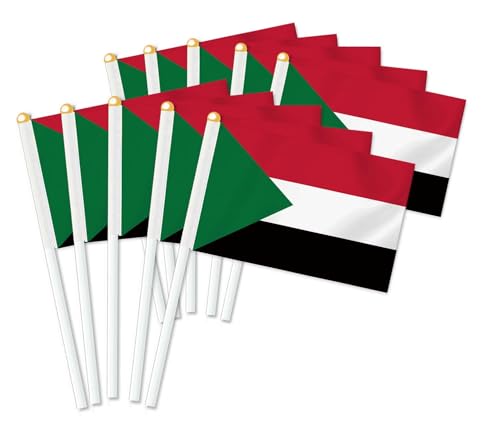 25 PCS Sudan Handheld Small Flag, Sudanese Hand held Mini Decor Decoration Banner
