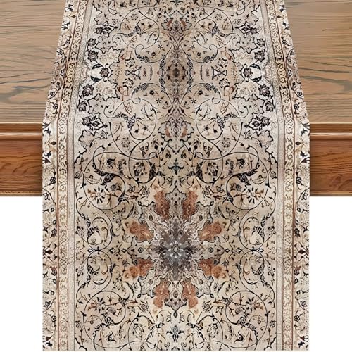 Snycler Table Runner Boho Table Runners Vintage Elegant Farmhouse Table Center Linen Decor for Home Dining Party Entrance (13x48 Inch) Boho-Brown