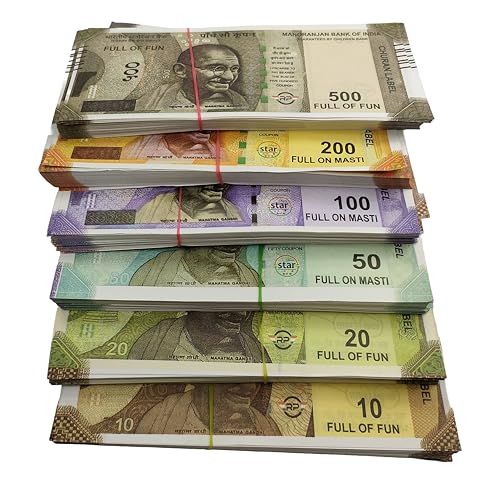 Dummy Playing Money Fake Notes Education Money (20*6=120 Note Each ) Atrfical Money for Kids to Play Note 10 20 50 100 200 500 Gag Toy (Multicolor)