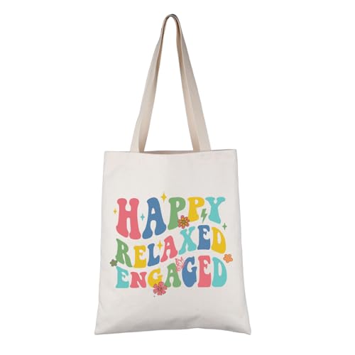 VAMSII Applied Behavior Analysis Gift Happy Relaxed Engaged Tote Bag Behavior Analysis Handbag ABA Philosophy Gift (Happy Relaxed Engaged T c)