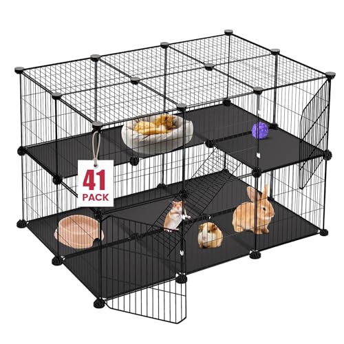 VISCOO 41 Panels Pet Playpen, Small Animal Playpen with 2 Doors, C&C Cage for Guinea Pigs, Rabbit, Bunny, Chicken, Hedgehogs, Puppy Play Pen Indoor Outdoor, Two-Story Metal Chicken Play Pen