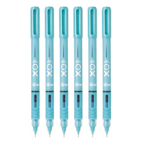 Hauser XO Liquid Ink Roller Pen | Needle Tip For Smooth & Consistent Ink Flow | Fitted with Controlled Ink Flow System & Rubberized Grip | Blue Ink, Pack of 6