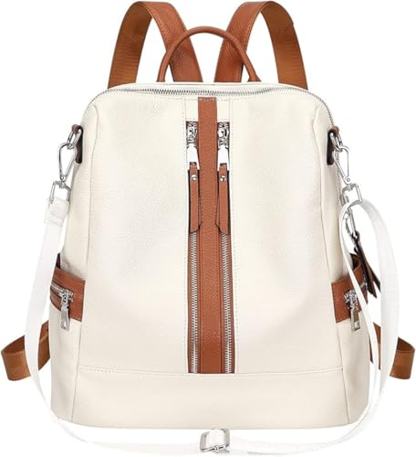 Comfabie Leather backpacks purse for women, girls college shoulder bags, crossbody handbags with laptop compartment, travel backpacks, messenger bags, wallets & luggage purse, daypacks (Beige)