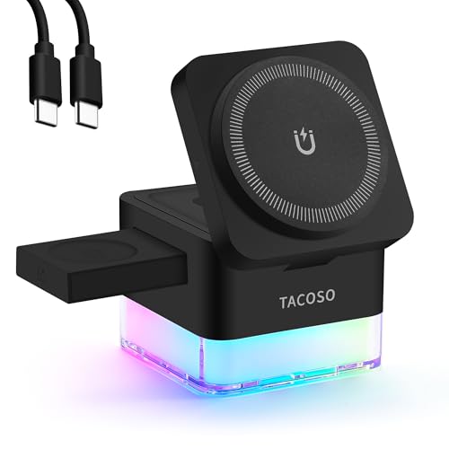 TACOSO Wireless-Charger 3 in 1 Apple-Charging-Station-Cube Nightlight Lamp 15W Magnetic Charger Stand Foldable Charging Dock for iPhone 16/15/14/13/12/AirPods/Apple Watch(No Adapter)