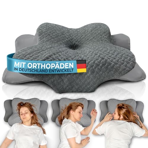 Glückstoff® Orthopädisches Kissen (Zertifiziert für alle Schlaftypen) Kopfkissen Nackenschmerzen aus Memory Foam | Nackenstützkissen Ergonomisches Kopf-Kissen Seitenschläferkissen Grau