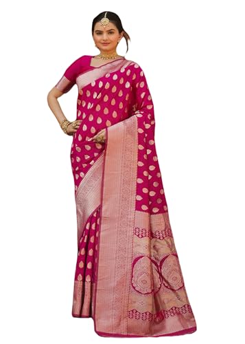 SARIFY Woven Banarasi Cotton Silk Saree With Unstitched Blouse Piece- Elegant Zari Pattern, Special Occasions - 6.3 m (Rani)