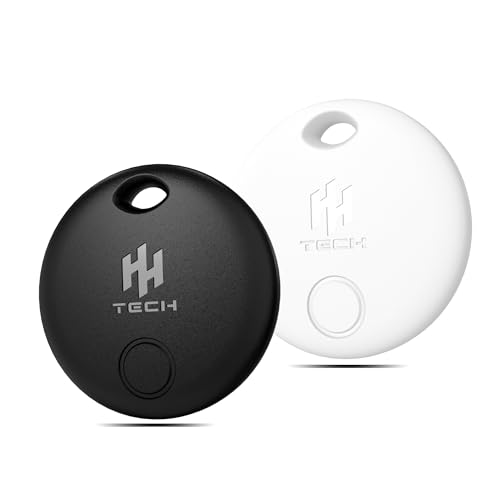 HH-Tech Smart Tag LITE (Pack-2 Black+White) For Apple iOS Devices, Air Tracker, Item Finder, Replaceable Battery, Easily Track Your Wallet, Bag, Suitcase, and More Worldwide with Apple Find My App