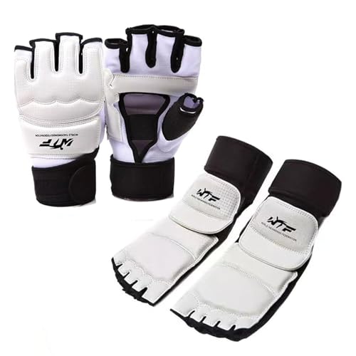 Taekwondo Karate Gloves & Sparring Gear Foot Protector Set, Karate Boxing Sparring Foot Guard ，Half-Finger Gloves， Kit for Martial,Punch Bag Kickboxing (S)