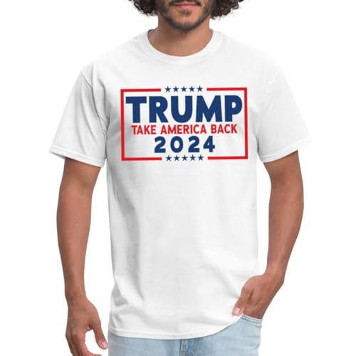 APSRA RETAIL Take America Back Trump 2024 Political Campaign Design Men's T-Shirt Casual T-Shirt Half Sleeve Round Neck Printed Men's t Shirt(1_XL) White