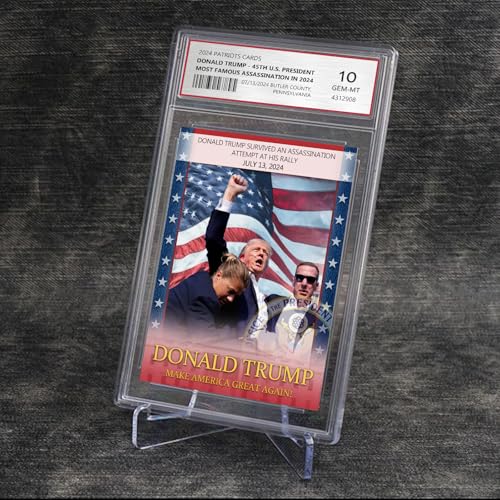 Trump Trading Card - Donald Trump Collectibles with Acrylic Base, GEM Mint 10 Rated, Iconic 2024 Political Memorabilia Gifts (Card with Base)