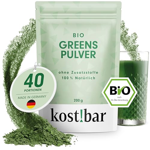 kost!bar BIO Greens Pulver [40 Portionen] 5 Grassaftpulver inkl. Gerstengras für Immunsystem, Muskeln, Stoffwechsel, Haut & Sehkraft - Grüner Helfer ohne Zusatzstoffe - Vegan & perfekt für Smoothies