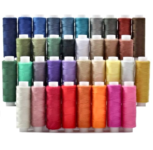 BlesSew Sewing Threads for Sewing Machine and Hand Stitching in Storage Gift Package – 36 Assortment Colors on Spools of 150 Yards Each - Include Black and White