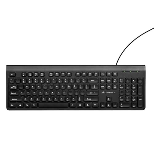 ZEBRONICS K51 Wired Keyboard with 105 Keys, 1.3m Cable, ₹ Key, USB Interface, 12 Integrated Multimedia Keys, Slim Design, Plug and Play (Black)