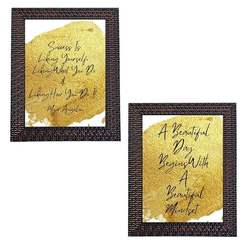 Motivational Framed Quotes Combo, 8x6 inches, combo of 2, Gold, Success is Liking Yourself, Liking What You Do, and Liking How You Do It' & 'A Beautiful Day Begins with a Beautiful Mindset'