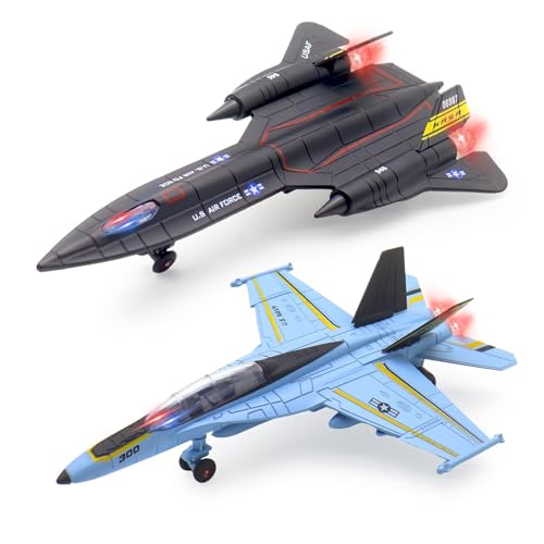 2Pcs Flugzeug Spielzeug mit Sound & Licht, Pull Back Alloy Flugzeugs Militärspielzeug Diecast Jet Spielzeug, Cooles Flugzeug Modell für Kinder 3 4 5 6 Jahre Alt (F35+F16)