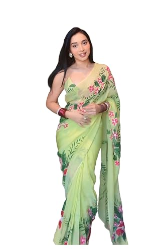 DIVUS Ready to wear One min Prestitched readymade Designer Parywear saree with Unstitch Blouse (Pista Green)