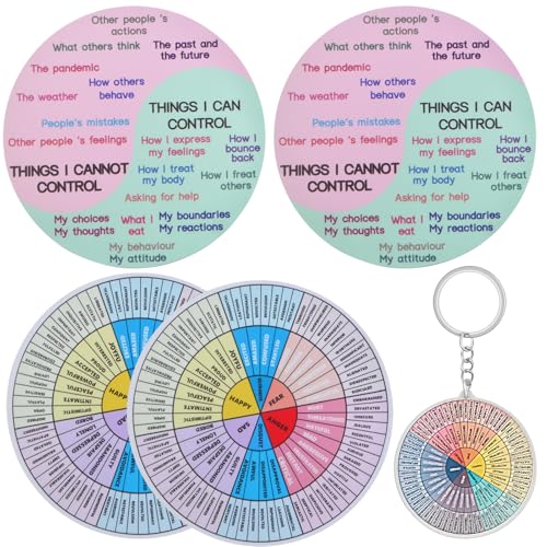 5pcs Feelings Wheel Magnetic Stickers Therapy Emotion Wheel Soft Magnet Mental Health Chart Sign Keychain Emotional Gifts for Social Worker School Counseling Office Decor