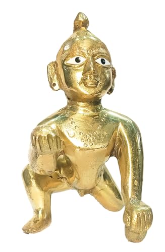 athizay Laddu Gopal Brass Idol | Bal Gopal Baby Krishna Statue for Home Temple, Pooja Room, Office & Janmashtami | Multiple (13 cm)