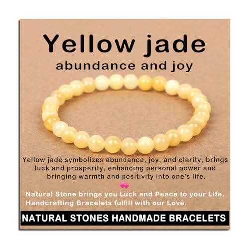 AD Beads Handmade Gemstone Stretch Elastic Bracelet Crystal Healing Reiki Nature's Beauty and Spiritual Essence Unisex (6mm, Yellow Jade (abundance and joy))