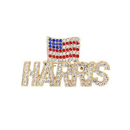 Kamala Harris Brooch 2024 President Election Vote Campaign Lapel Pin USA Flag Sparkling Crystal Jewelry