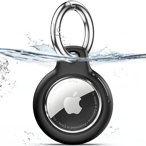 Upgrade Waterproof Airtags Holder with Apple Airtags Keychain, Hard PC Air Tag Case, Anti-Scratch & Shock Air tag Holder,Men's Women's Keyrings & Keychains, Cover for Dog,Car Key,Luggage-Black