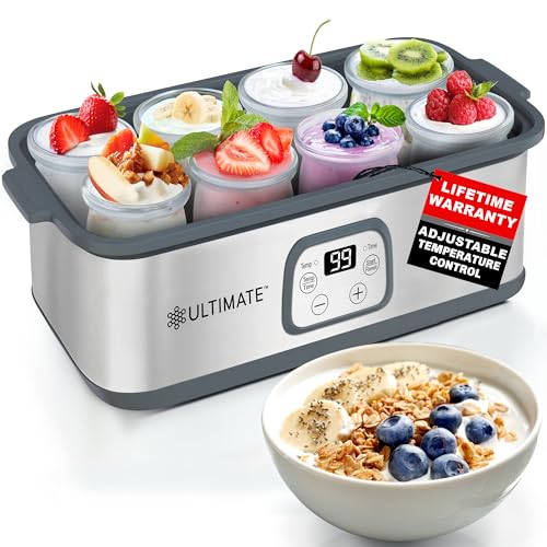 Ultimate Probiotic Yogurt Maker with Adjustable Temperature & Time Control - Make Trillions of Live Probiotics & Get Better Gut Health - ULTIMATE LIFETIME WARRANTY - Wellness Gifts for Men & Women