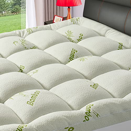 Premium Bamboo King Size Mattress Topper for Back Pain, 1200 GSM Quilted Fitted Extra Thick Mattress Pad for Bed,Pillow Top Mattress Cover with Deep Pocket Up to 21 Inches（78 * 80inch）