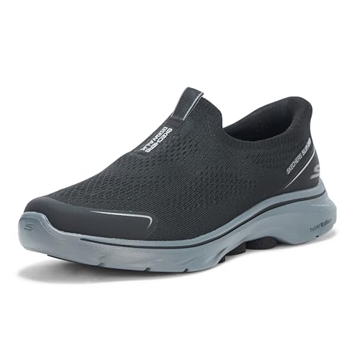 SKECHERS Men's Hands Free Slip-ins Go Walk 7-Easy On Evolution Sneaker, Black/Charcoal, 12