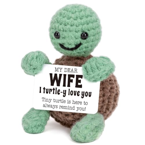 Mini Funny Turtle Wife Gifts from Husband, Birthday Anniversary Mothers Day Easter Gifts for Wife Wifey Romantic, I Love You Small Cool Cute Stuff Things, Handmade Emotional Positive Crochet Turtle