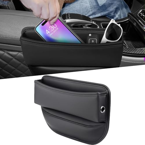 Automaze Car Seat Gap Filler Organizer, Premium Leather Seat Gap Filler for Car Truck SUV, Universal Seat Gap Storage Box, Adjustable Car Seat Storage Box for Phones, Glasses, Wallets, Keys (Black)