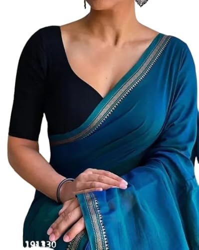 Women's Designer Cotton Indian Handloom Khadi Ethnic Saree With Tassels Unstitched Blouse Piece (blue)