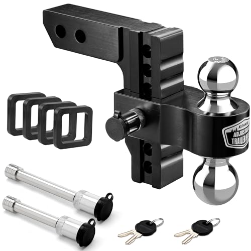 Kohree 6" Adjustable Trailer Hitch Fit 2 Inch Receiver, Dual Solid Ball 2" and 2-5/16"(12,500 LBS GTW), Drop & Rise Heavy Duty Aluminum Tow Hitch with 4 Silencer Pads & 2 Locking Hitch Pin, Black