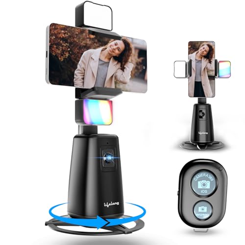 Lifelong AI Auto Face Tracking Tripod | 360° Rotation Mobile Stand for Video Recording | Rechargeable Phone Holder Camera Stand for Shooting | No App Needed | Gimbal with Light, Remote & Gesture Ctrl